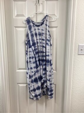 Sleeveless Blue Tie-Dye Midi Dress